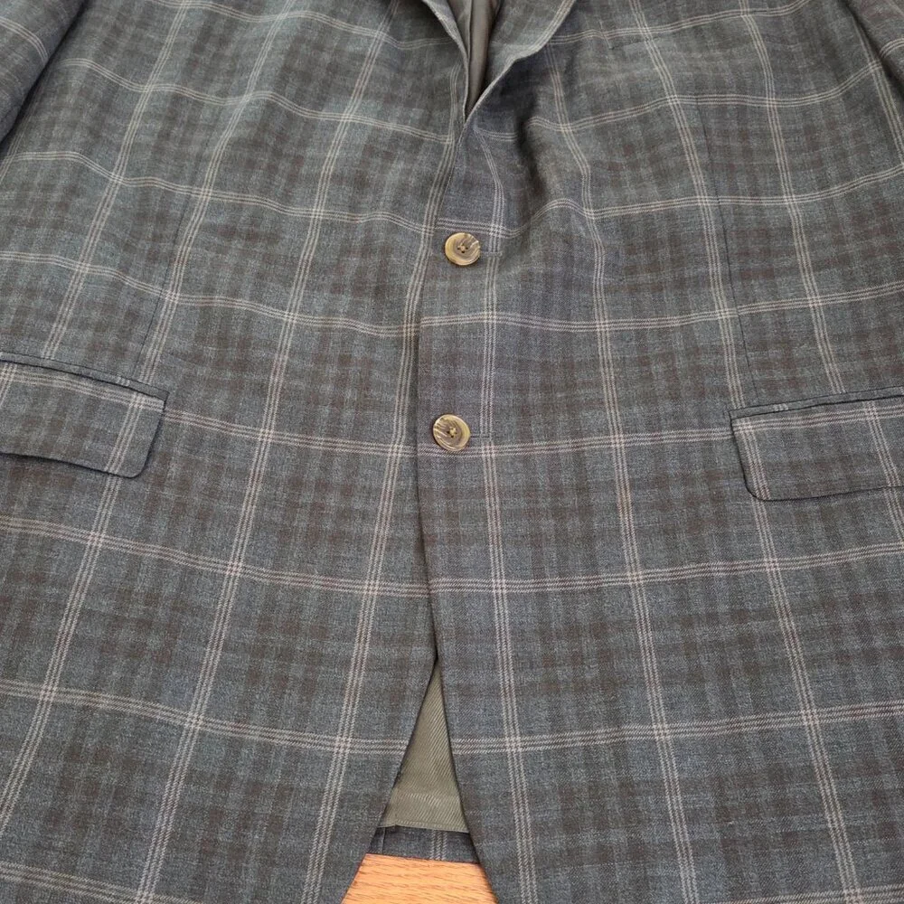 VTG Tweed Jacket XL Brown Beige Windowpane Check 100% Wool Blazer Sport Coat 50R